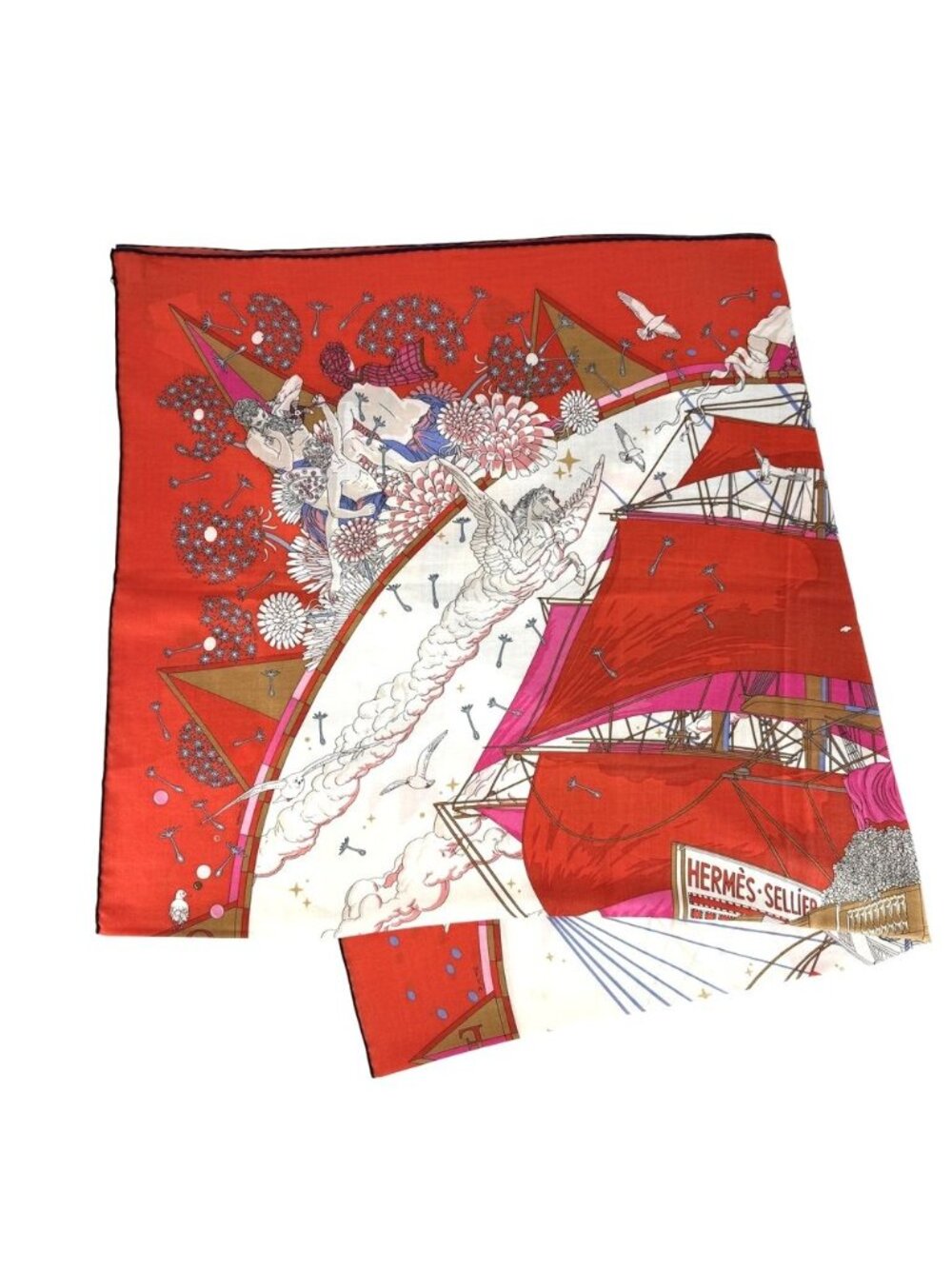 Hermes Scarf Carre 140 Flagship Geant Items Cashmere Silk Red White